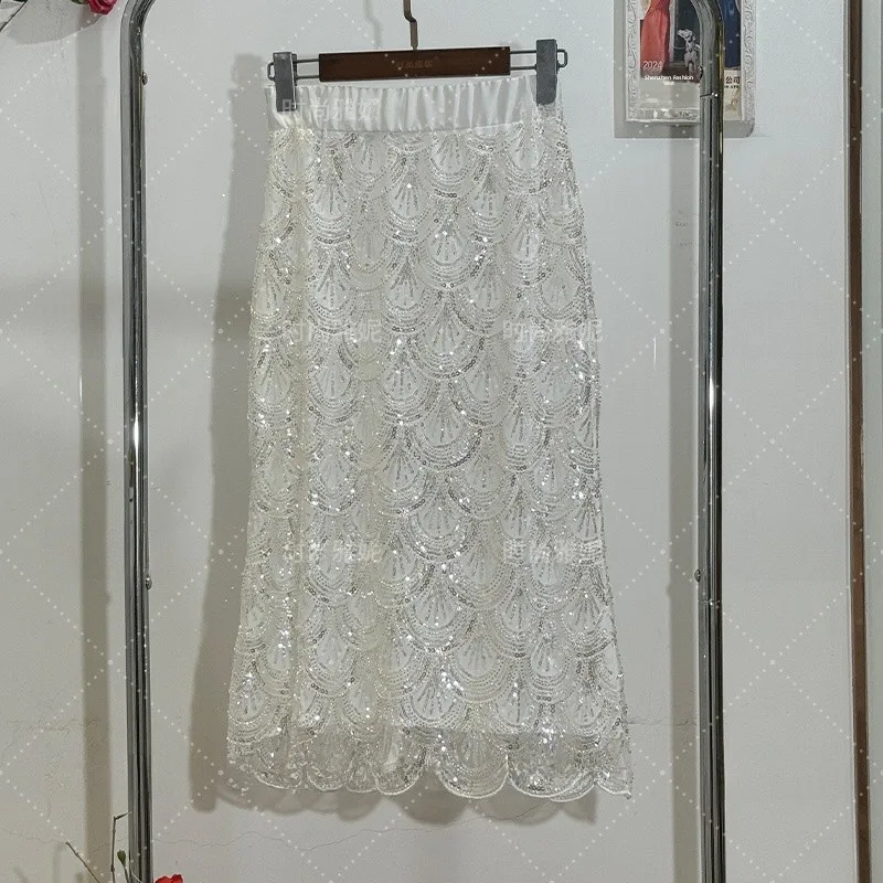 

Модный свободный кружевной открытый кардиган ort Sve Топ с блестками Юбка-миди f Юбка средней длины Лето 2024 Женская одежда...