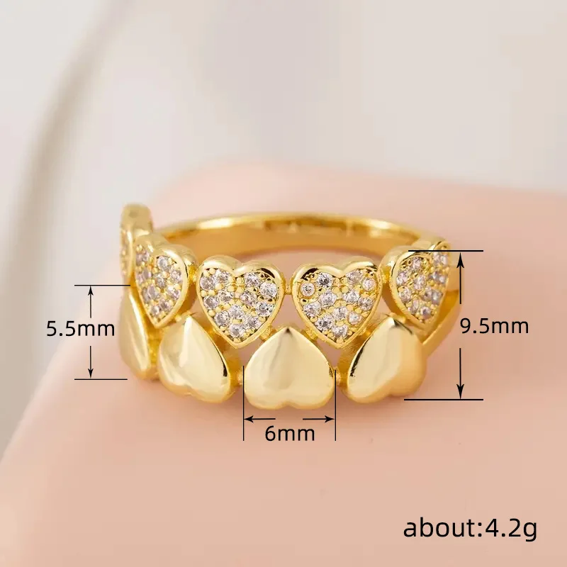 CC Gold Color Heart Shape Love Rings for Women Fashion Jewelry Zirconia Wedding Engagement Accessories CC3324