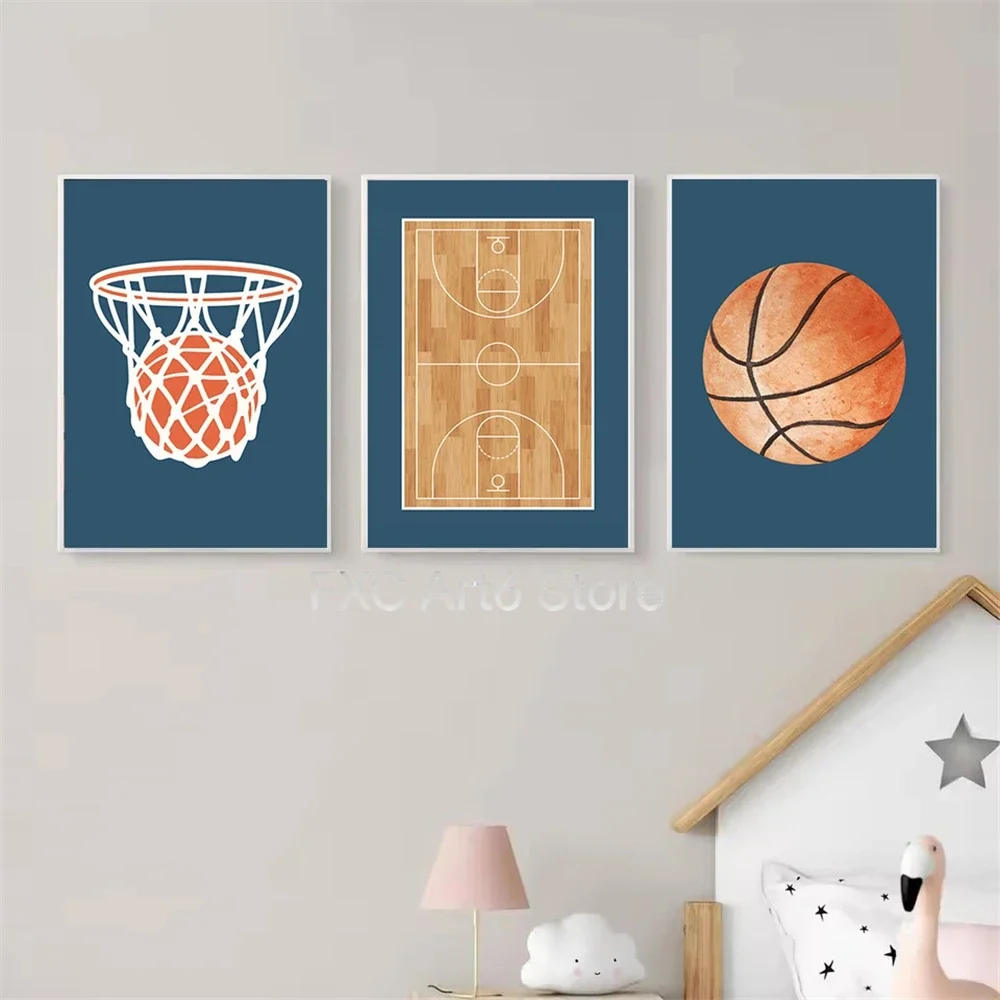 3pcs frameless -Cartoon Basketball Wall Art Canvas Painting Vibrant Sports Posters And Prints Nursery Nordic Wall Pictures Kid