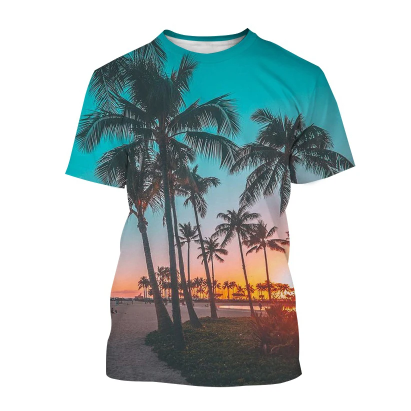 Hawaiian Style T-Shirts Palm Tree Pattern 3D Print Men Women Short Sleeve T Shirt Oversized Harajuku Y2k Tees Man Tops Clothing