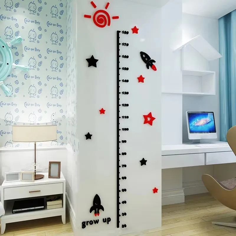 School Kindergarten Child Height Sticker Cartoon Style Baby Growth Height Sticker Home Living Room Bedroom 3D Decor Wall Sticker