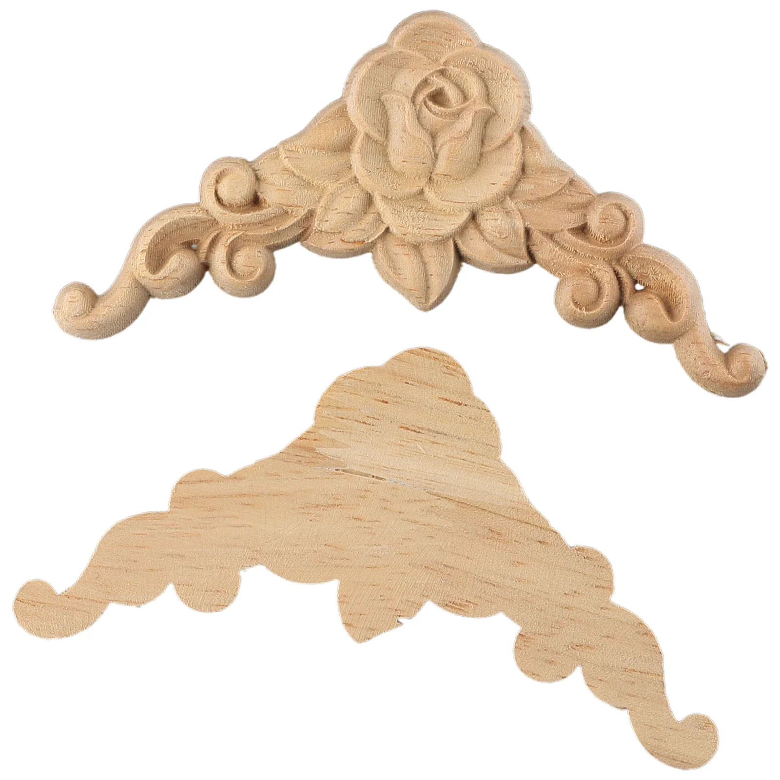 4Pcs Natural Floral Wooden Figurines Crafts 8*8cm Wood Carved Corner Appliques Fit Frame Wall Door Furniture Woodcarving Decor