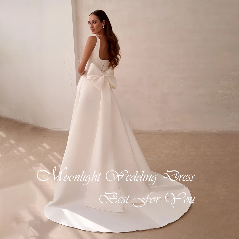 Classic Pleat Square Collar A-Line Wedding Dress Women Bow Spaghetti Straps Sleeveless Open Back Vestidos De Novia Customized