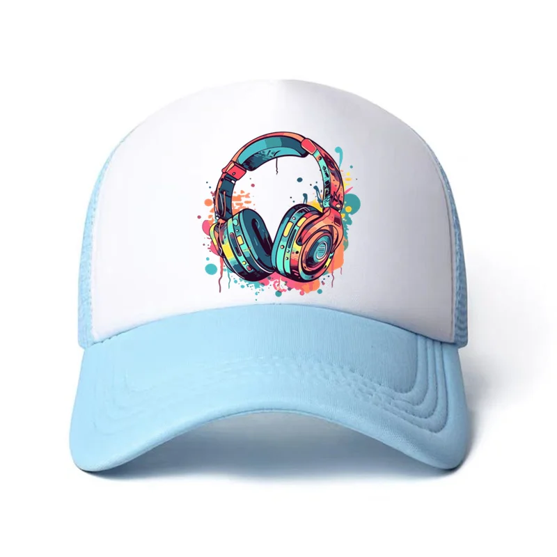 Kids Student Teen Music Headsets Games Print Sun Hat 58CM Boys Girls Sports Fisherman Baseball Cap 6-15Y Pretty Girls Casual Hat