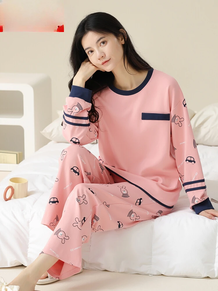 Antarctic 2023 New Long sleeved Pure Cotton Pajamas Women's Spring and Autumn 100% Cotton Autumn Outwear Home Furnishings