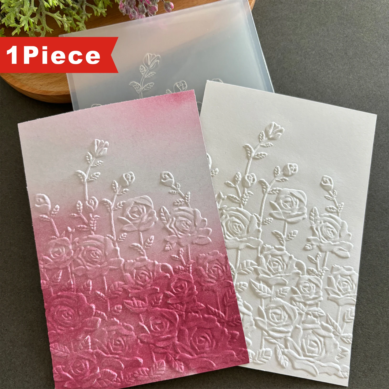 3D-geprägter Relief-Ordner – schöne Blumenbilder, rosa Rose, transparente Kunststofftafel, entworfen für Scrapbook, DIY, Album, Kartenma
