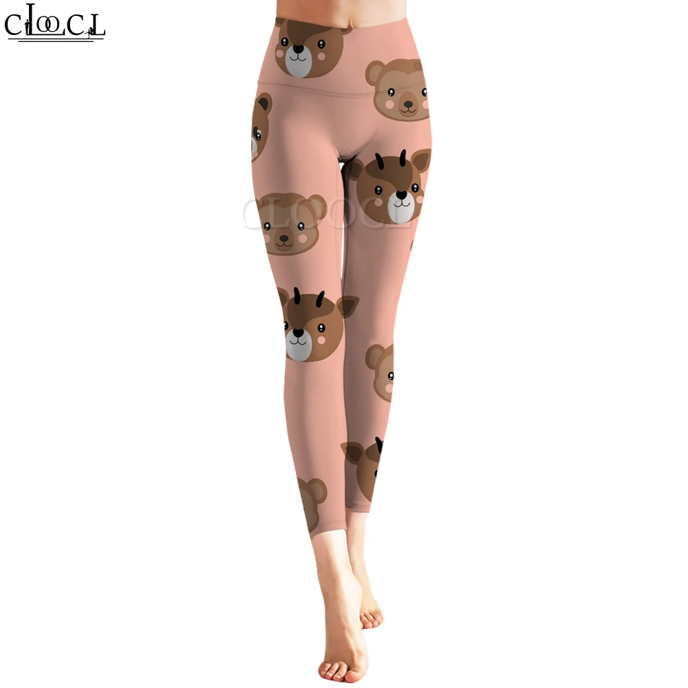 Pantalones CLOOCL, mallas ajustadas sin costuras para mujer, medias largas de cintura alta, mallas con estampado de oso de flores, pantalones suaves para correr y Yoga