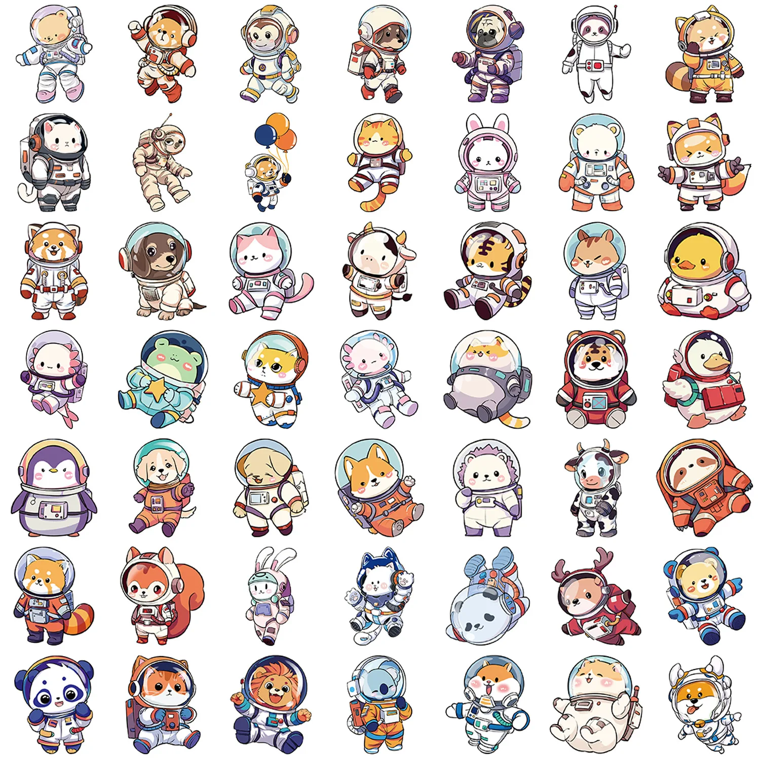 

10/50PCS Cute Animal Spaceman Creative Stickers Kawaii Cat Astronaut Cartoon Decal Graffiti Kids Toy Gift for Stationery Box