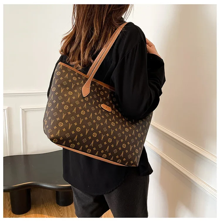 Borsa tote da donna in pelle vegana monogramma 2025, tracolla/borsa convertibile a 2 vie con hardware dorato, borsa di grande capacità