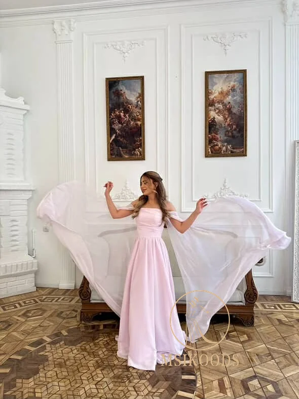 Sukienki wieczorowe Msikoods w kolorze różowym, z odkrytymi ramionami, szyte na miarę sukienki urodzinowe, sukienki na studniówkę 2025, eleganckie długie suknie balowe, sukienki damskie na przyjęcia.