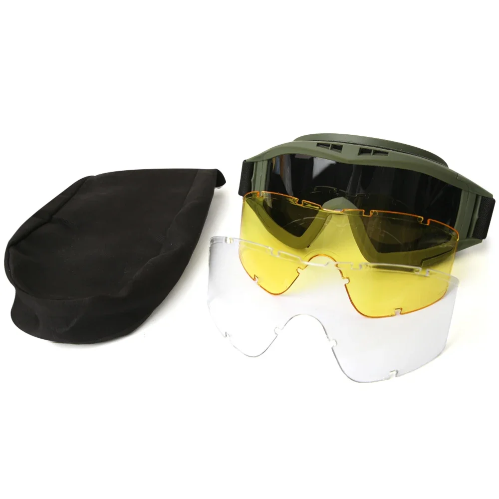 Airsoft Taktische Schutzbrille, 3-Linsen, winddicht, staubdicht, Schießen, Motocross, Motorrad, Bergsteigen, CS, sicherer Schutz – Detail 12
