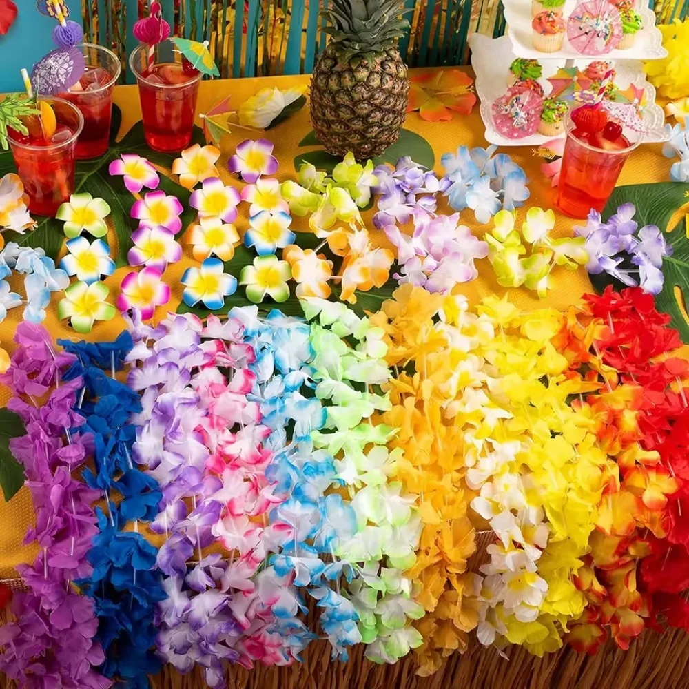 Lot de 30 colliers de fleurs hawaïennes multicolores, guirlandes florales tropicales en polyester pour fête, plage, danse, décoration ﻿