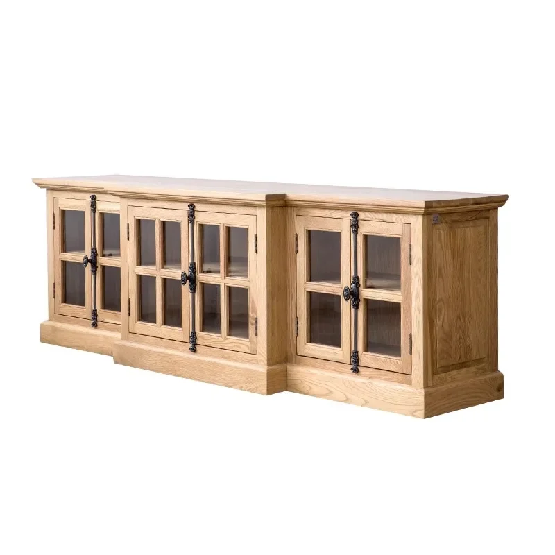 Imported American country French oak solid wood TV cabinet high light luxury log heaven and earth lock living room locker