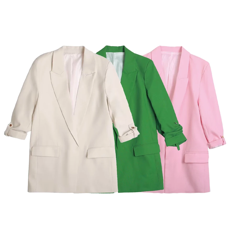 

Осенний новый продукт, женский повседневный универсальный костюм с закругленными рукавами и открытым воротником, пальто