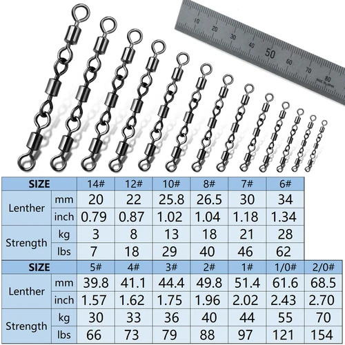 Imagen 2 del producto Accesorios de pesca giratorios de tres juntas, 15 ~ 60 uds., barril de pesca, aparejos giratorios, Clip conector de sedal de pesca de agua salada para lubina
