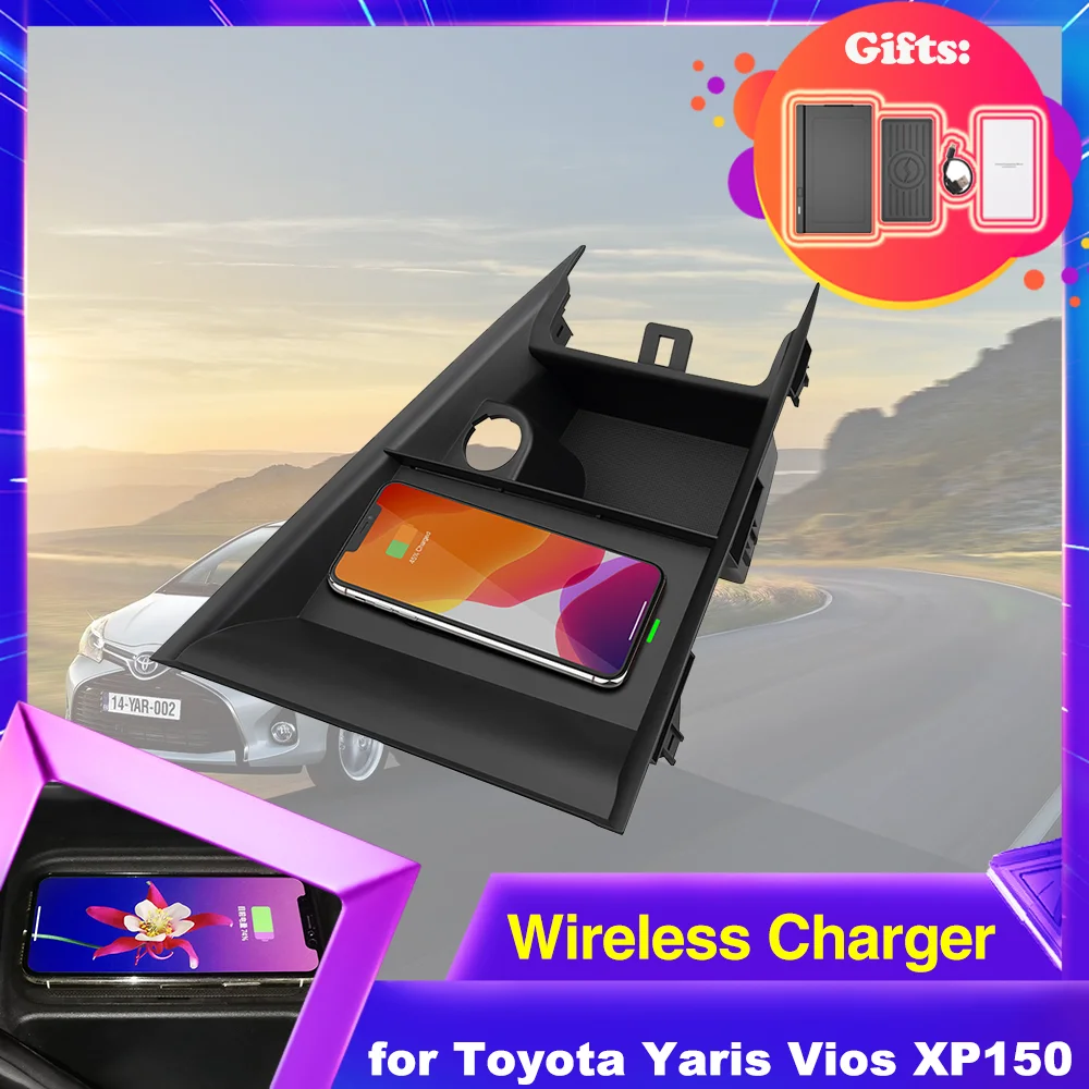 15W Car Wireless Charging for Toyota Yaris Vios XP150 Sport 2013~2019 Armrest Box Phone Fast Charger Plate Accessories 2014 2015