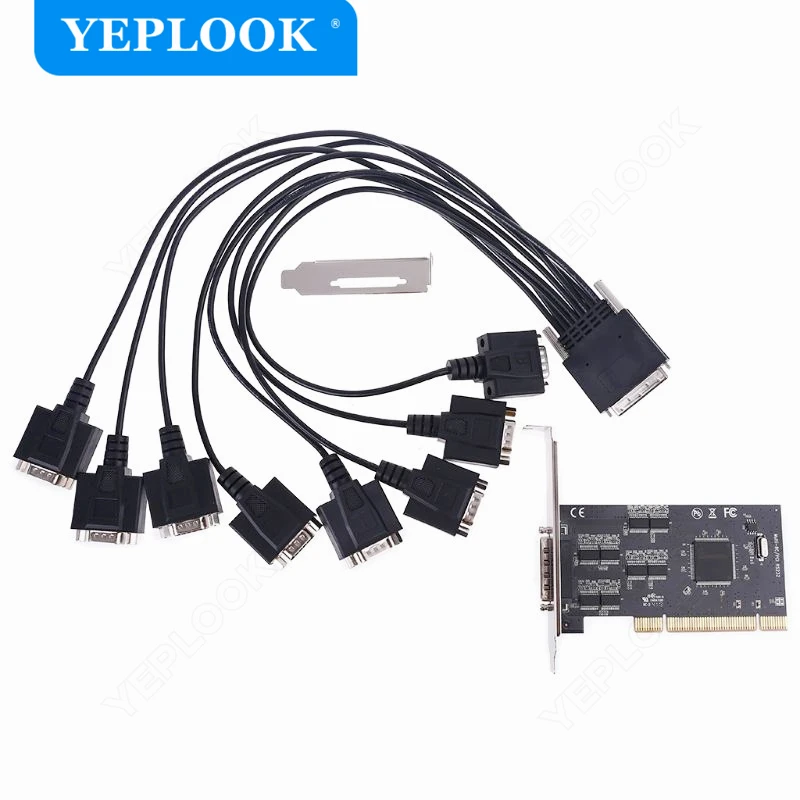 PCI to 8x Serial Port RS232 DB9 COM Expansion Card I/O Controller Riser Adapter Chipset Systembase 16C1058 with Output Cable