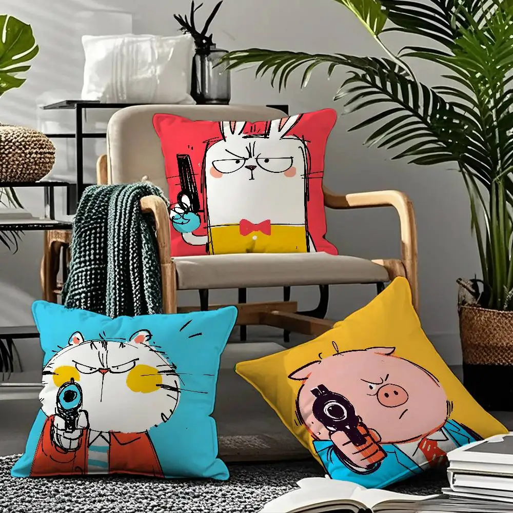 

Animal Gang Art Pillow Case Comfort Sofa Bed Silky Elegant Invisible Zipper Custom Decorative Cushion Cover