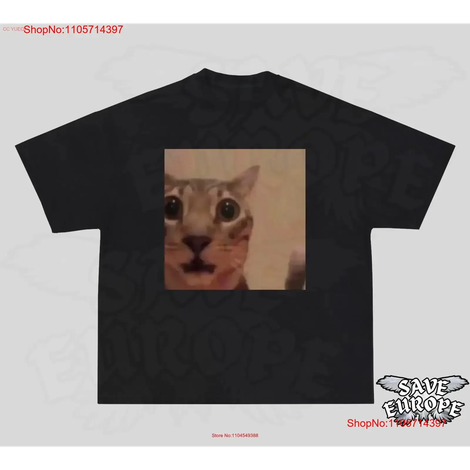 Cat Meme T Shirt Amazed Confused Shocked Scared Funny Lover vintage Washed Casual Stylish homme Unisex Versatile fashion Soft
