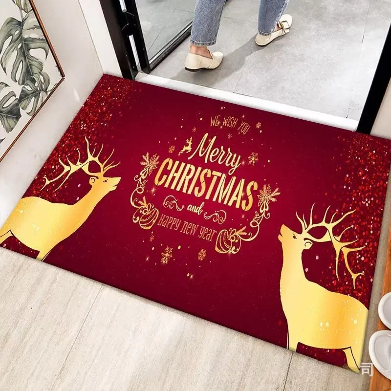 VIKAMA Christmas Tree Doormat for Front Door, Soft Crystal Velvet Welcome Mat, Non Slip Anti Fatigue Door Rug Indoor Outdoor