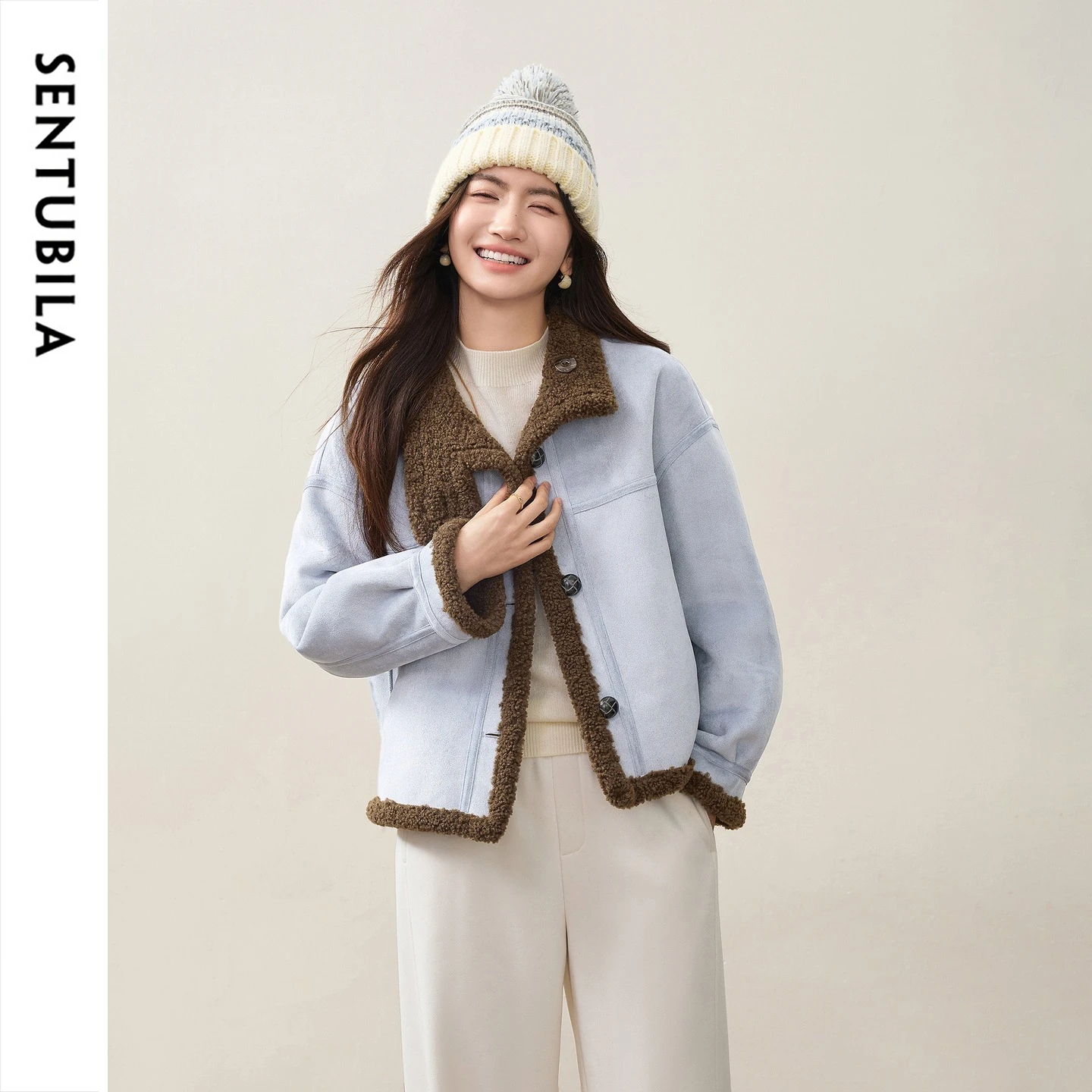 SENTUBILA Women Reversible Faux Shearling Coat 2026 Winter New Drawstring Hem Oversized Warm Office Commuter Outerwear W64PD8285