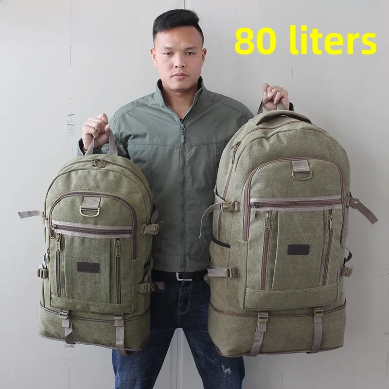 

Large Capacity Canvas Travel Backpack for Men Double Shoulder Moving And Labor Work Bag Wear Resistant Moving Big Bag