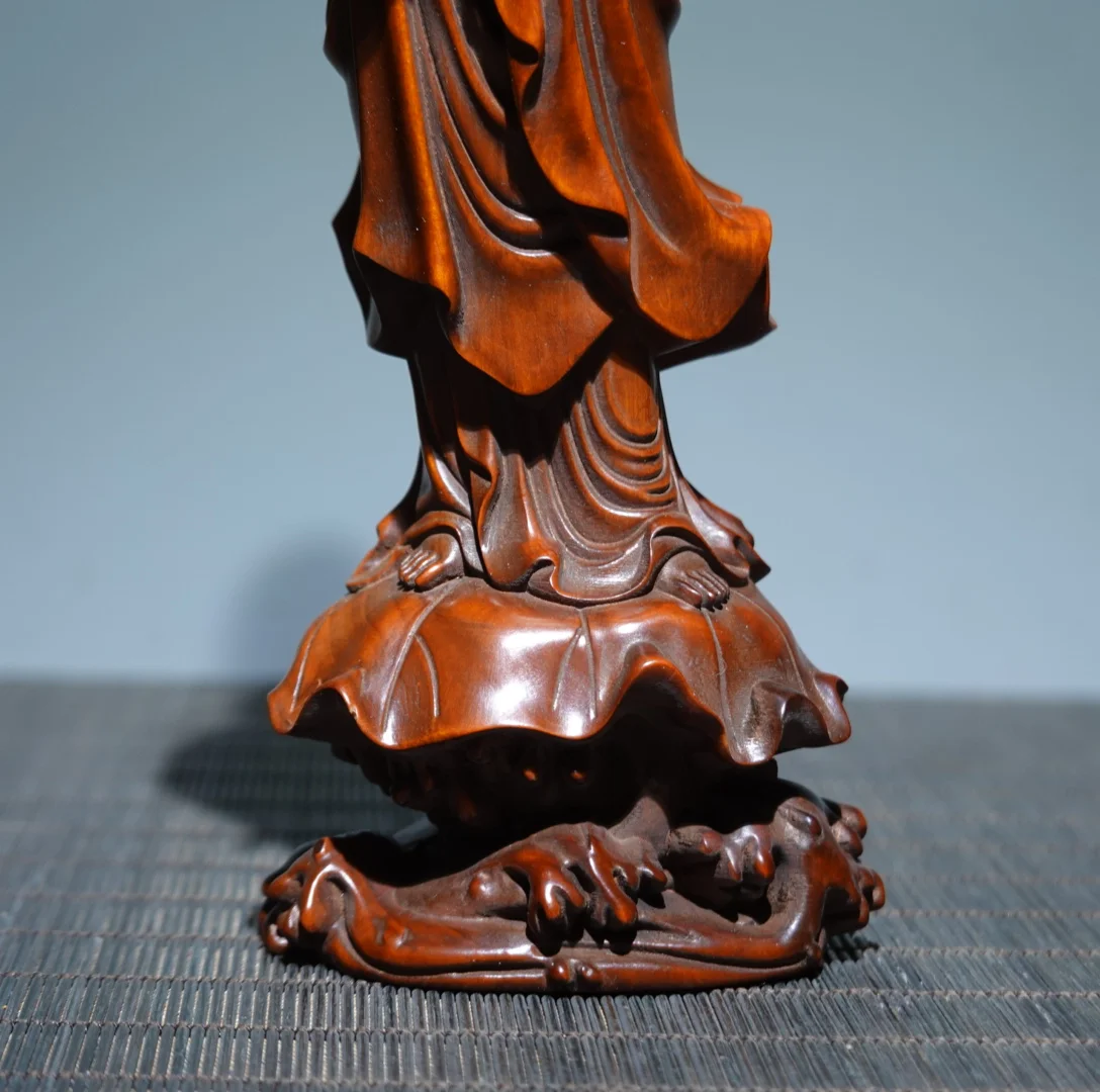 Tibetan Temple Old Boxwood Clean Bottle Guanyin Bodhisattva Standing Buddha Avalokitesvara Worship Hall