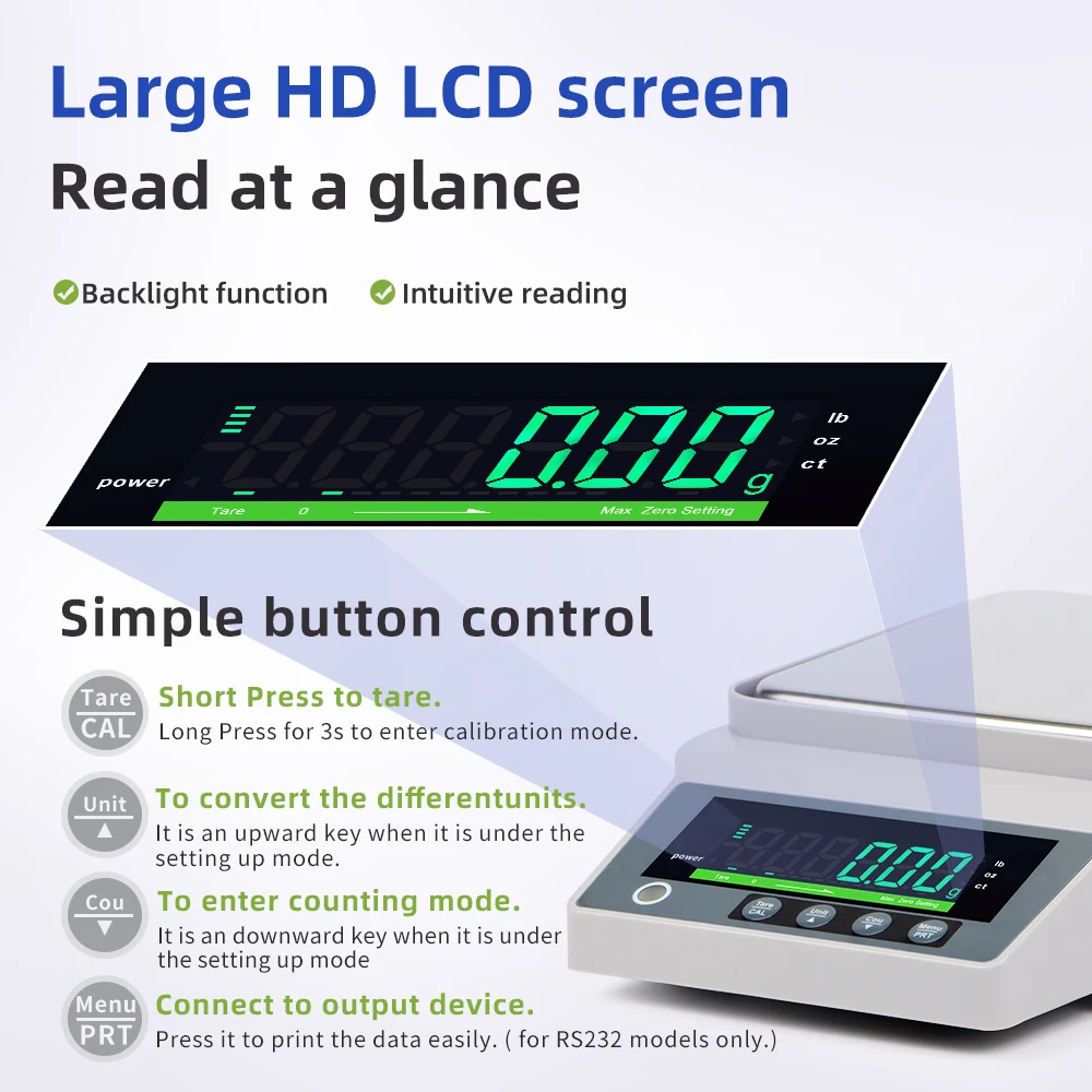 Balança eletrônica lcd de alta precisão, balança analítica de cozinha doméstica, 1kg 0.01g/10kg 0.1g/5kg 0.01g