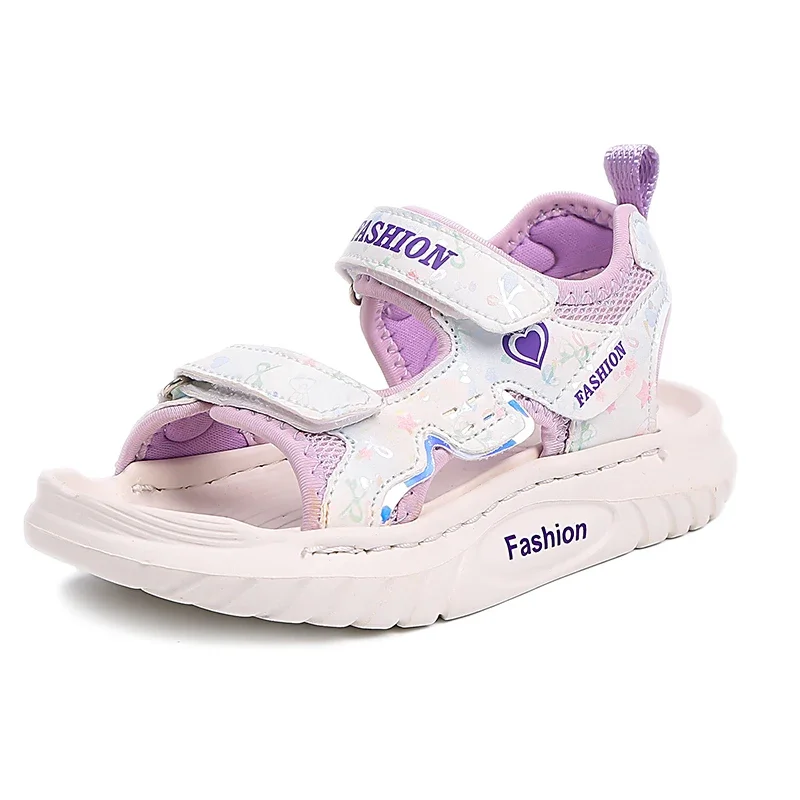 

Детские сандалии, новинка лета 2024, пляжная обувь принцессы для девочек, легкие повседневные спортивные сандалии на мягкой подошве для больших детей