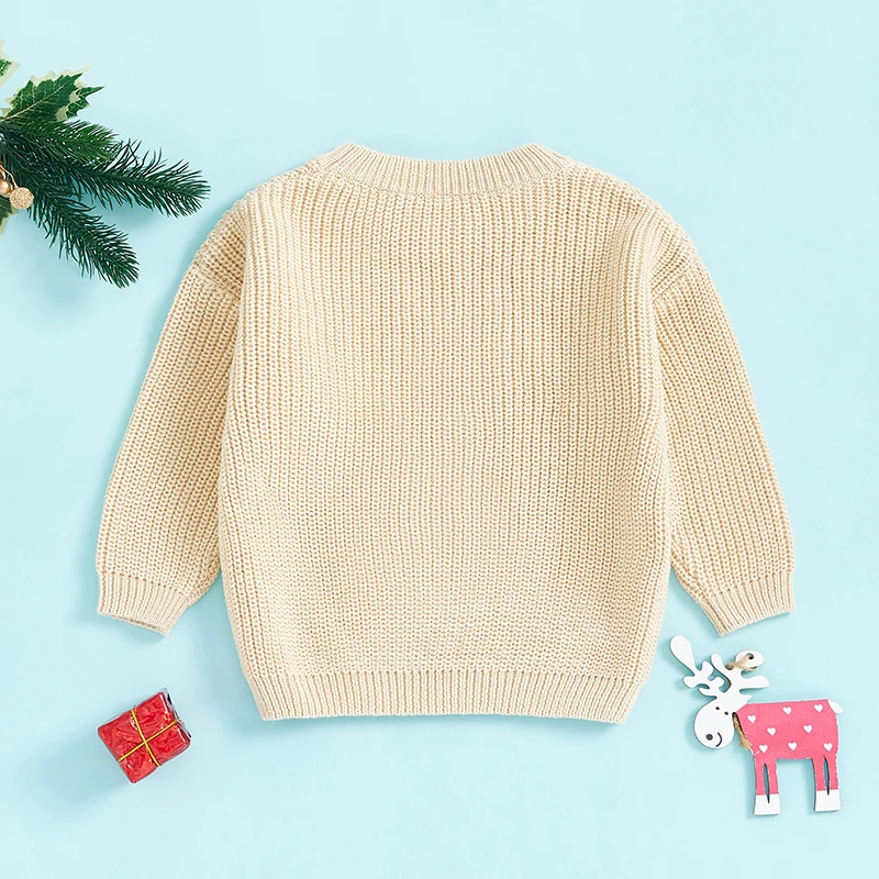 Baby Boy Girl Christmas Sweater Reindeer Pattern Long Sleeve Round Neck Chunky Knitwear Pullover Kids Winter Clothings