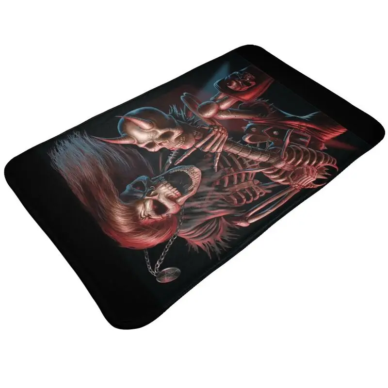 Custom Megadeths Rock Skeleton Playing Guitar Front Door Mat Anti-Slip Indoor Waterproof Doormat Kitchen Balcony Rug Carpet