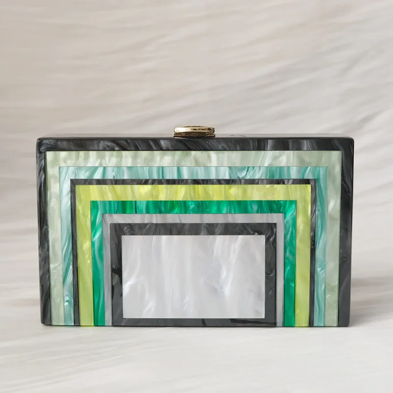 新作トレンドハンドバッグ ファッションレディースバッグ グリーンストライプアクリル ラグジュアリーパーティーイブニングバッグ 女性用キュートウェディングボックス ヴィンテージクラッチパース