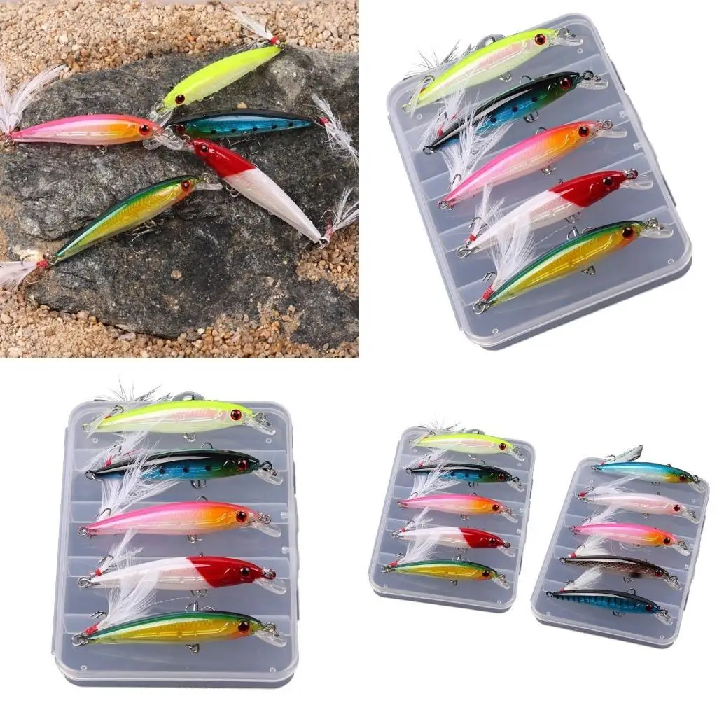 

R6FE 5Pc Floating Hard Baits Fishing Tackle Minnow Fishing Lures Wobbler for Saltwater Fishing Crankbaits Swimbait