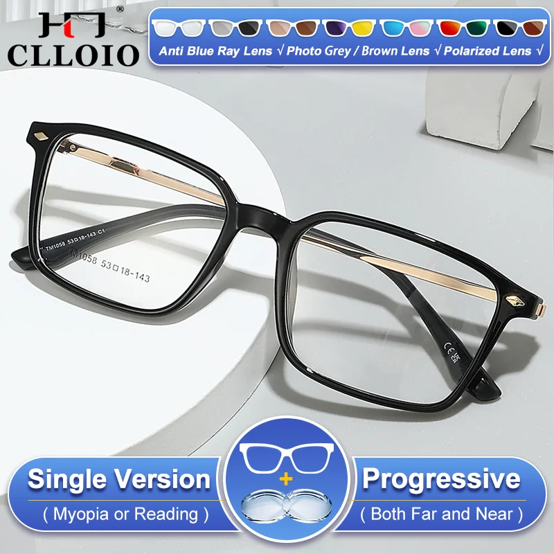 

CLLOIO Retro Men's Square Design Anti Blue Ray Glasses Myopia Hyperopia Prescription Eyeware High Quality Progressive Eyeglasses