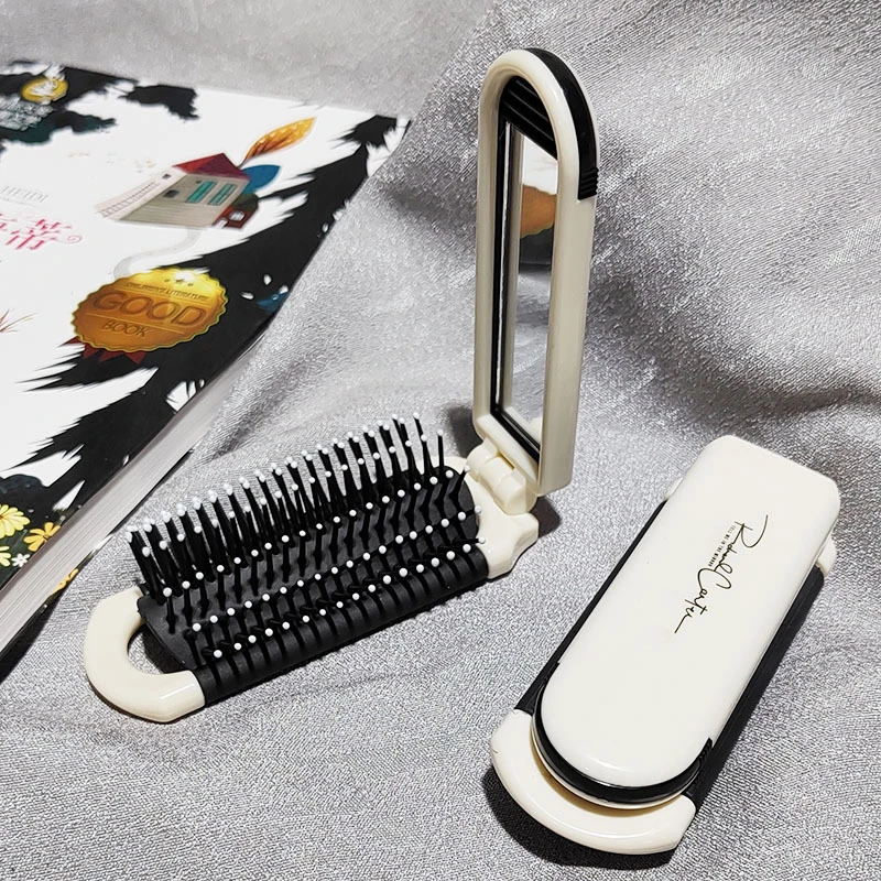 1Pc Foldable Hair Brush With Mirror Mini Massage Comb Head Anti-Static Portable Travel Massager
