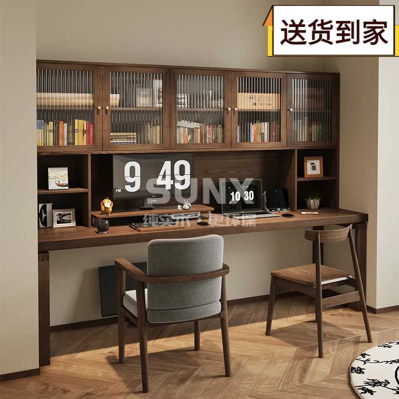 Medieval style solid wood desk bookshelf with glass cabinet door home study desk reading and writing computer desk