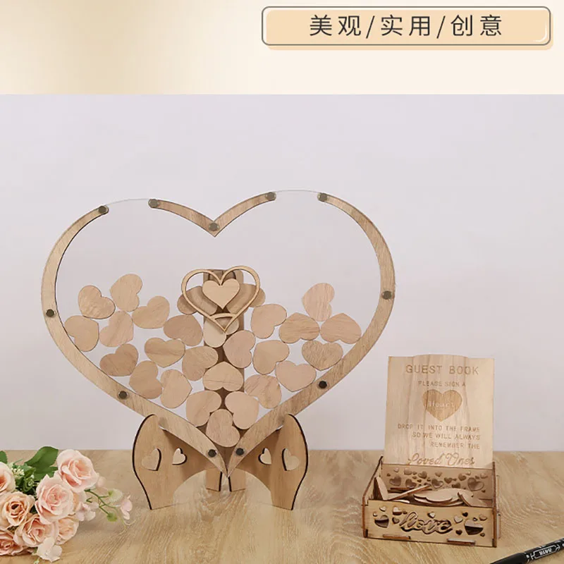 Guest Drop Box Wooden heart-shaped wedding guest message delivery box, anniversary wedding gift setting