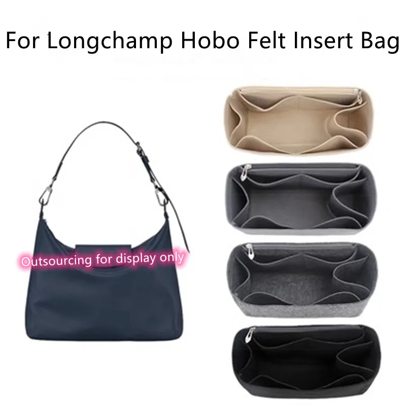 Women Make Up Organizer Felt Insert Bag with Multiple Travel Handbag Large Liner Cosmetic Bags Fit Longchamps Hobo armpit Bag