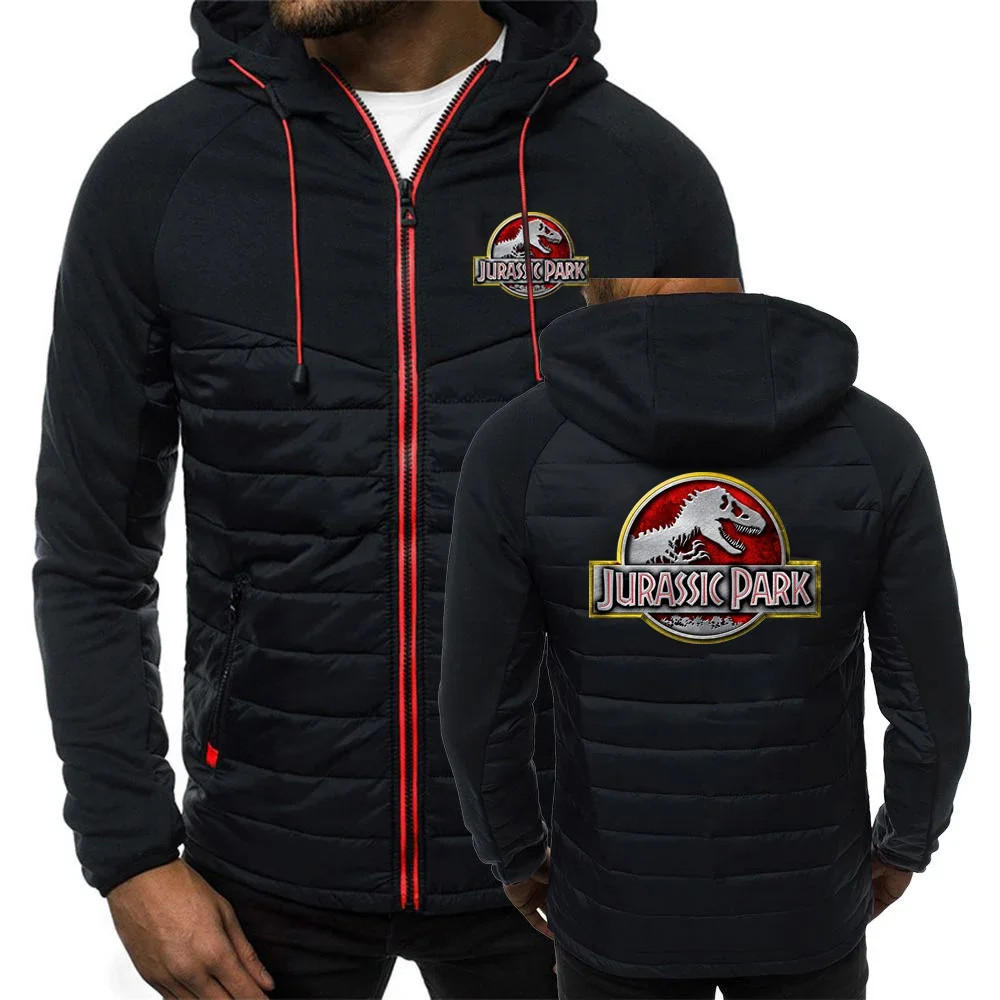 Nieuwe Lente Herfst Jurassic Park Print Heren Hoodies Klassieke Mode Man Casual Lange Mouw Effen Kleur Gewatteerde Rits Jas