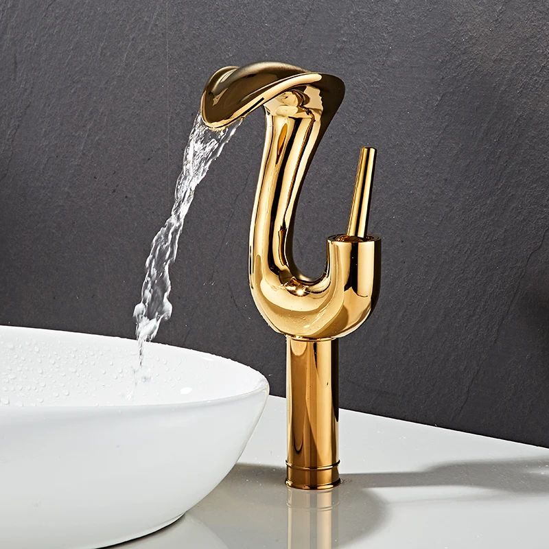 

Gold Bathroom Faucet White Waterfall Faucet Basin Faucet Black Bathroom Basin Faucet Mixer Taps Hot And Cold Chrome Sink Faucets