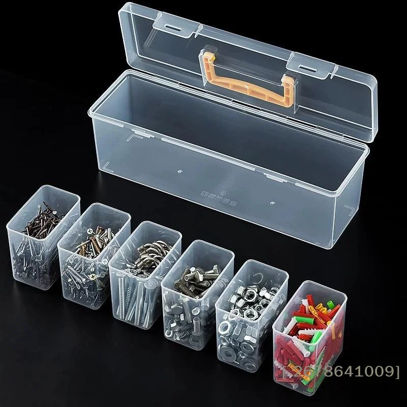 ⚑Plastic Hardware Storage Box with 6 Small Compartments, Clear Tool Organizer Case for Screws, Nuts and Bolts