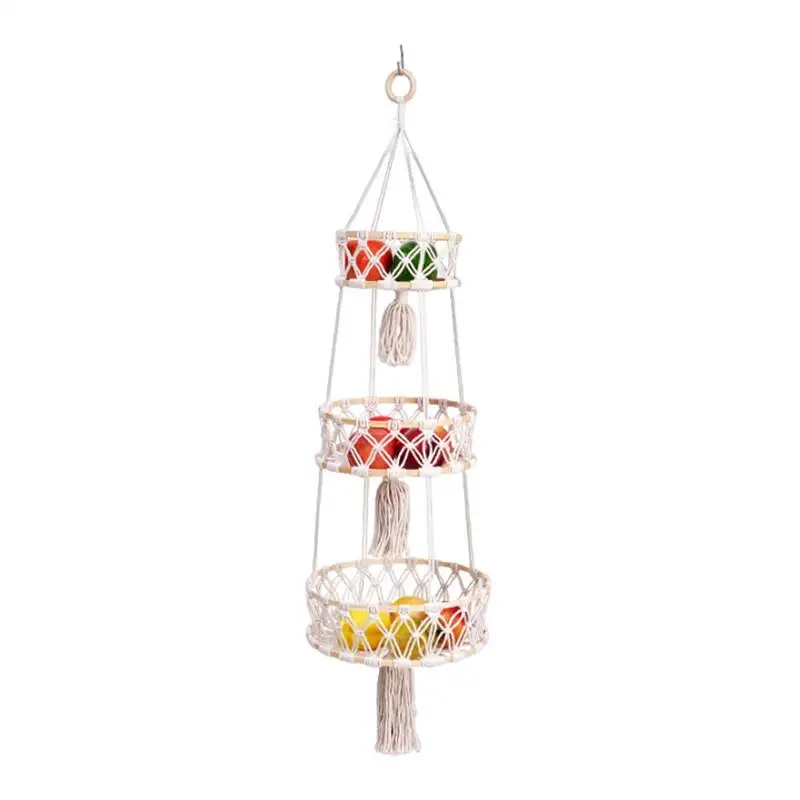 

Vegetable Basket For Kitchen 3 Tier Boho Kitchen Fruit Basket Space Saving Produce Food Storage Cotton Woven Organizer For Food