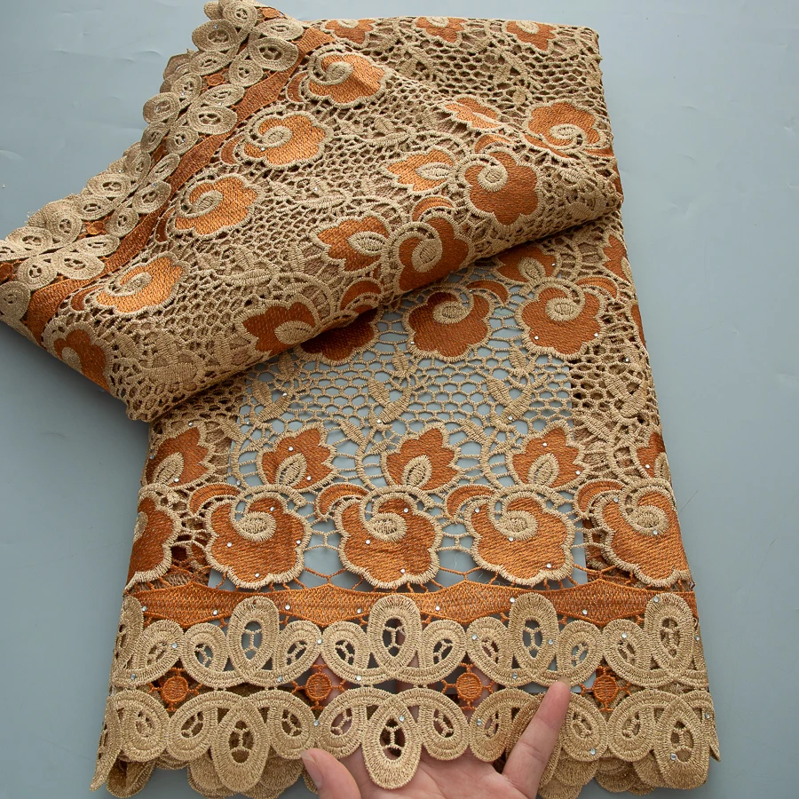 

African Cord Lace Fabric 2026 High Quality 5 Yards Nigerian Embroidered Water Soluble Lace Fabric for Women Wedding Dresses Sew