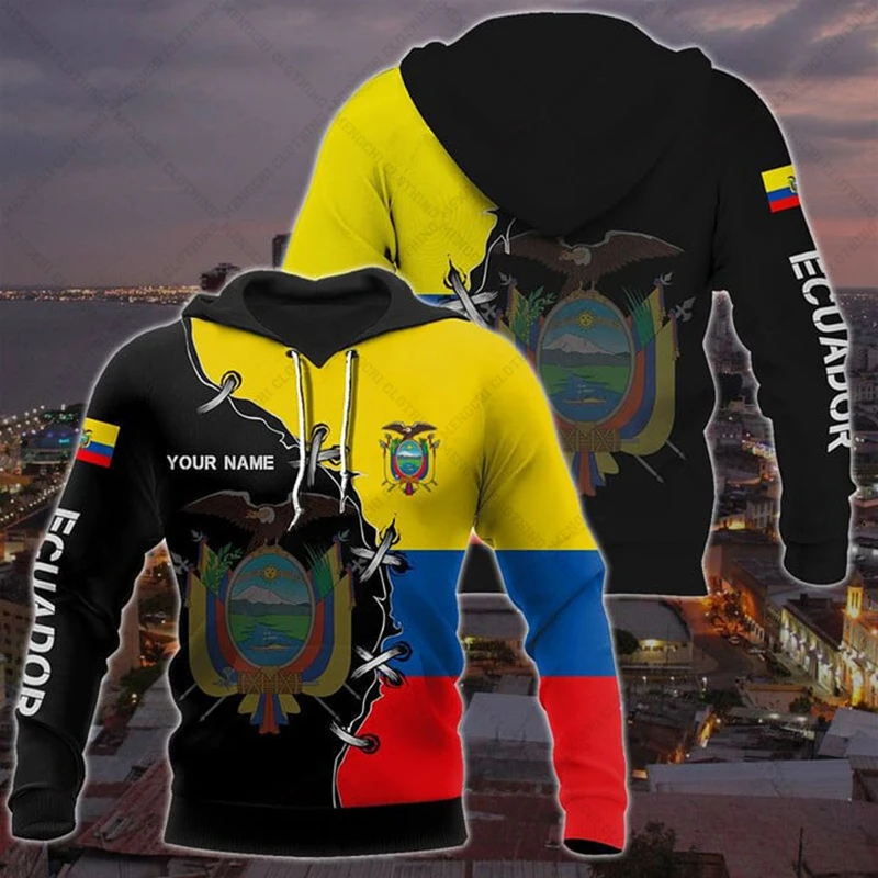 Customized Ecuador Emblem Graphic Unisex Hoodies Loose Sweatshirts Casual Pullover Winter Daily Clothes Oversize Streetwear