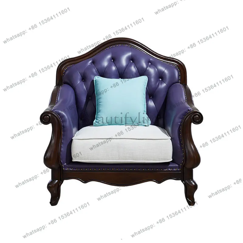Fabric dismantling and washing three-person combination genuine leather small American leather art solid wood sofa light luxury