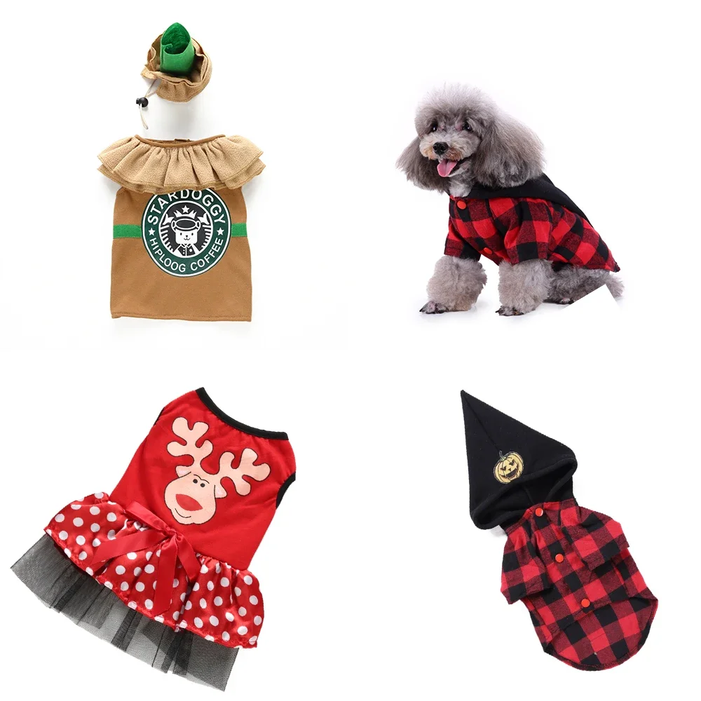 Christmas Funny Dog Halloween Elk Skirt Costume Pet Dog Fancy Dress Cosplay Waiter for Christmas Festival Party Pet Dog Coat