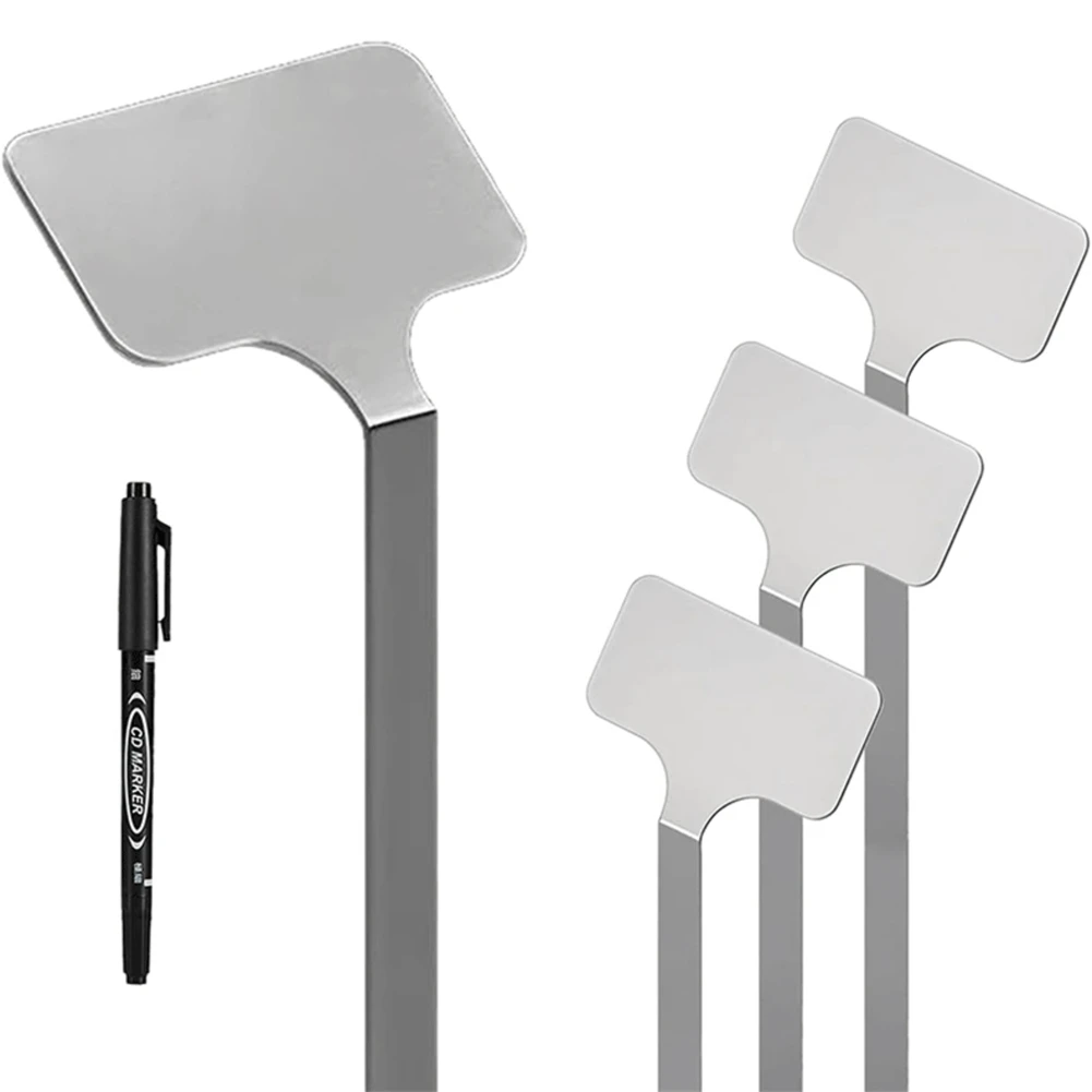 HITL 10Pcs Stainless Steel T-Type PlantShrub Tree Seeds Tags Markers, Nursery Garden Writable Labels Pot Tags for Gardening