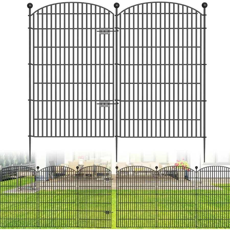 

8 Panels No Dig Decorative Garden Fence with Gate for Outdoor Yard Patio and Flower Bed Applications 48 in H x 20.8 ft (L) Rust