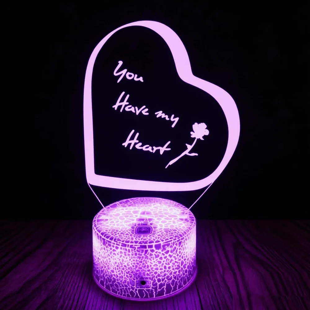 Heart Love 3D Night Light LED Desk Lamp 7 Color Changing Home Bedroom Decor Creative Valentine Birthday Holiday Gift for Couple