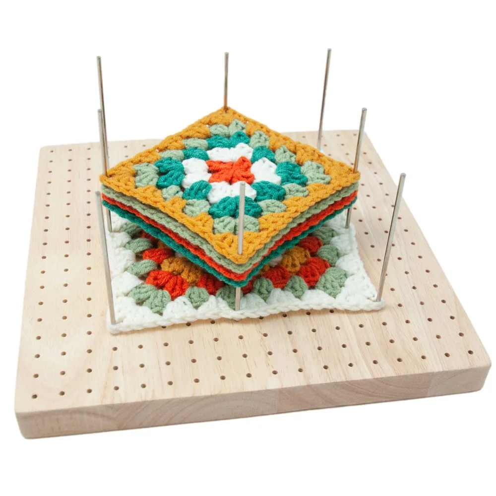 

Easy Use Wooden Blocking Board Square Holed Knitting Tool with Pins Durable Blocking Mat Crochet Craft